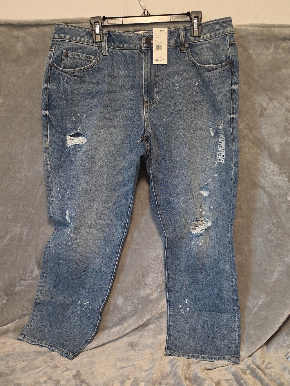NWT CAbi Boyfriend Destructed Jeans Sz 14
